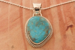 Artie Yellowhorse Genuine Morenci Turquoise Sterling Silver Navajo Pendant